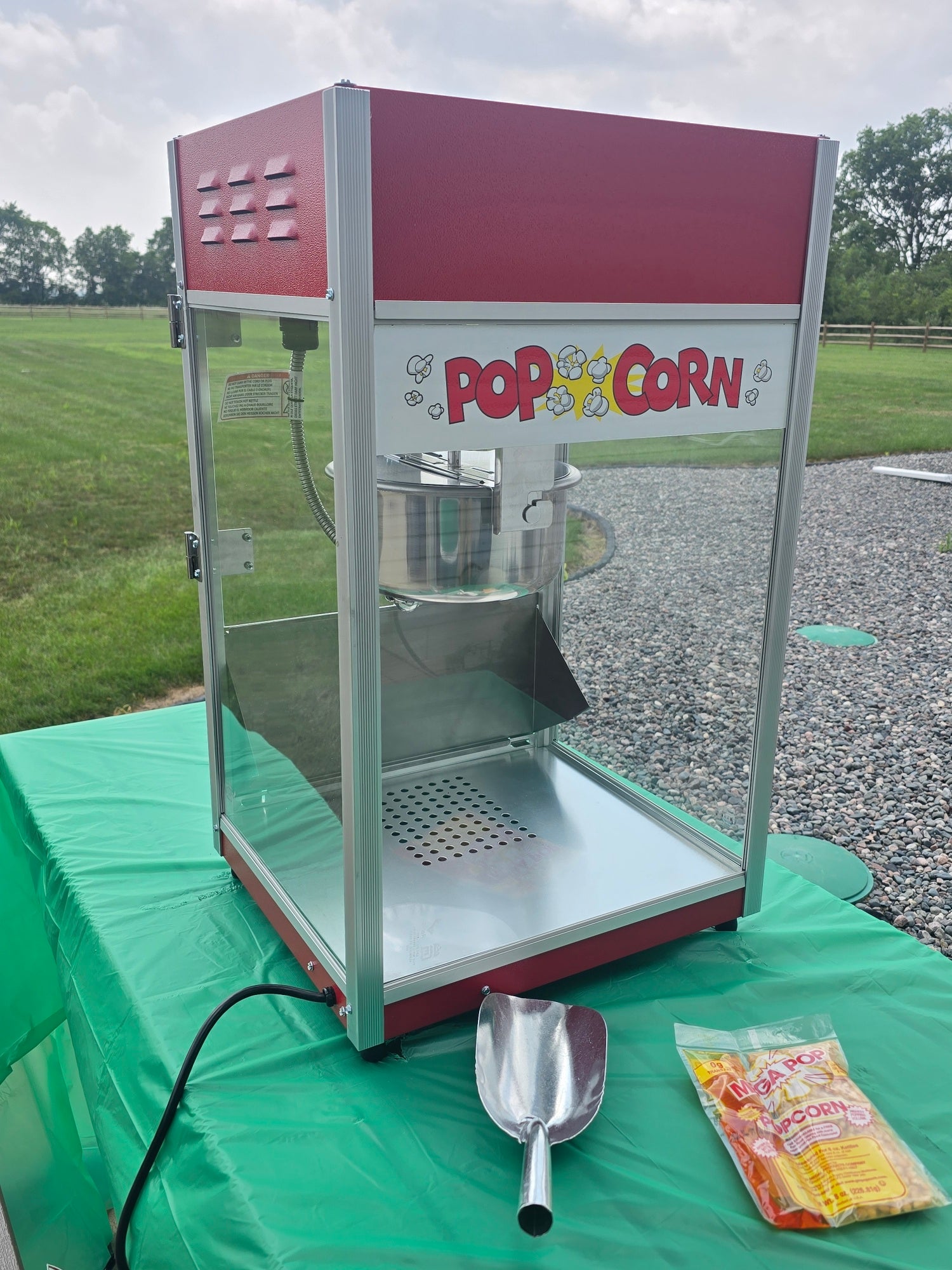 popcorn machine rental set up at outdoor event